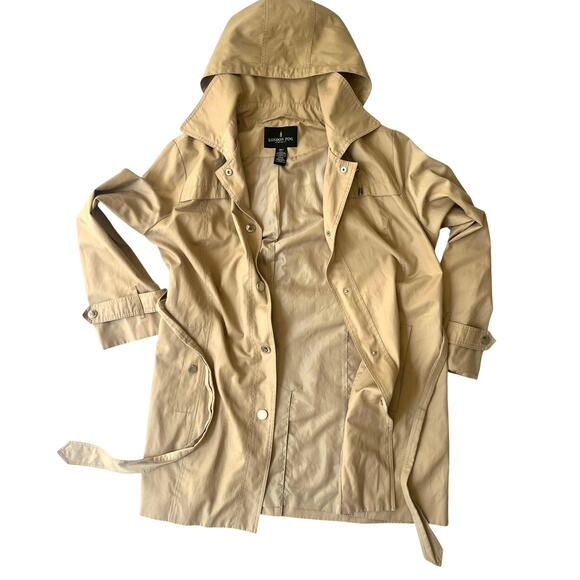 London Fog Women’s XL Hooded Trench / Raincoat – Classic Khaki, Belted & Lined - Picture 3 of 12